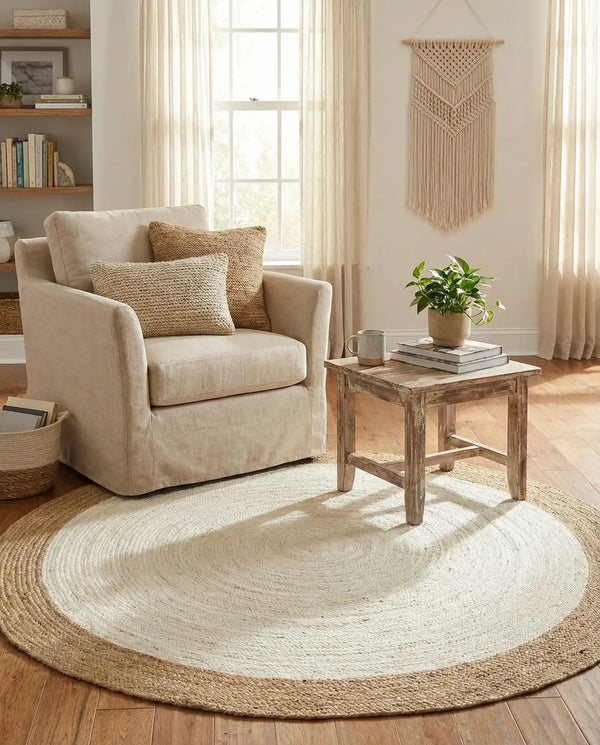 Navy Blue Round Area Rug – Modern Boho Accent for Living Room