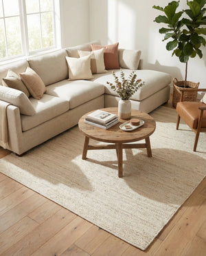 Handwoven Navy Blue Textured Area Rug - Modern Wool Blend Rug for Living Room