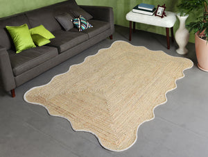 Handwoven Natural Jute Scallop Edge Area Rug Scalloped Natural Jute Rug