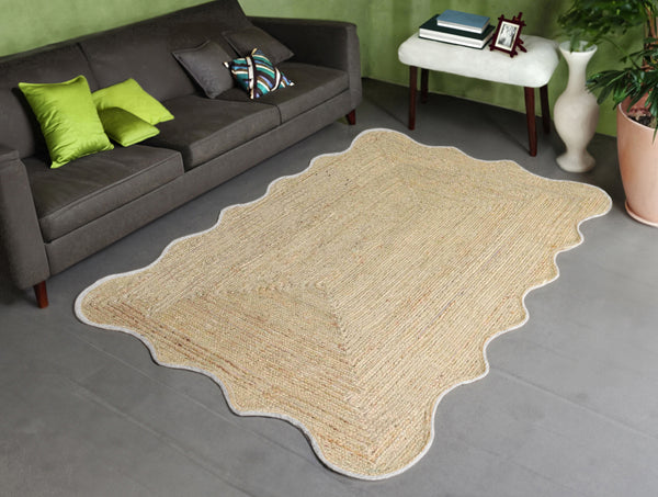 Handwoven Natural Jute Scallop Edge Area Rug Scalloped Natural Jute Rug