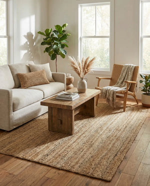 Handwoven Navy Blue Textured Area Rug - Modern Wool Blend Rug for Living Room