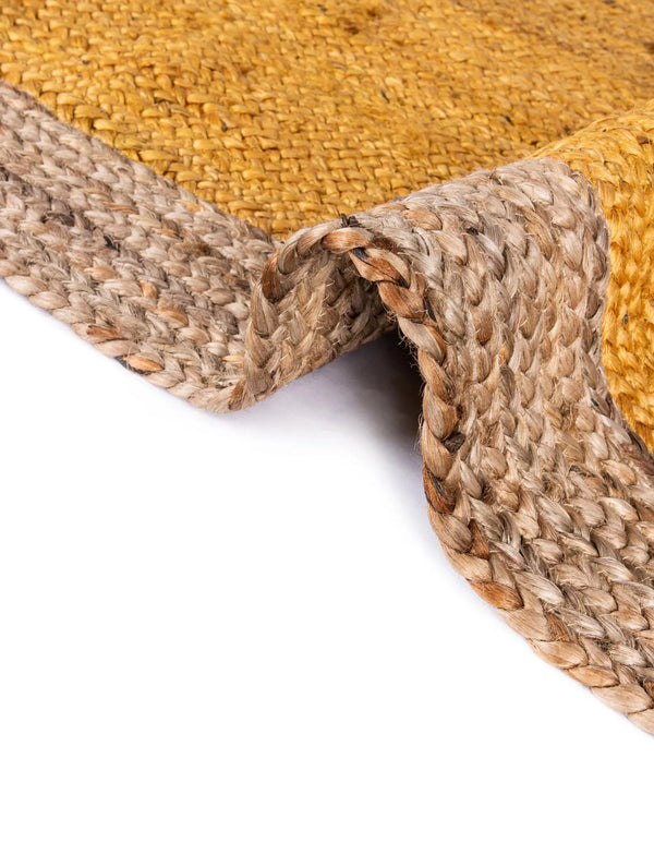 Mustard Yellow Oval Braided Area Rug with Natural Jute Border - Rustic Handmade Style Living Room