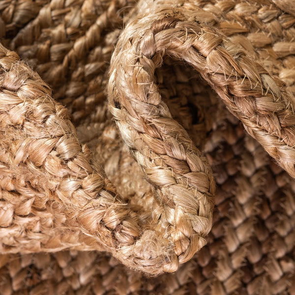 Mustard Yellow Oval Braided Area Rug with Natural Jute Border - Rustic Handmade Style Living Room