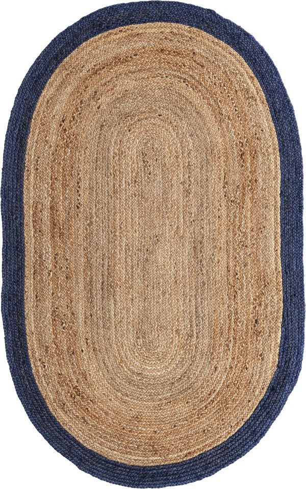Mustard Yellow Oval Braided Area Rug with Natural Jute Border - Rustic Handmade Style Living Room
