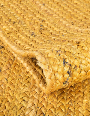 Natural Fiber Yellow Runner Rugs Features Thick Braided Textures and Vibrant Mustard