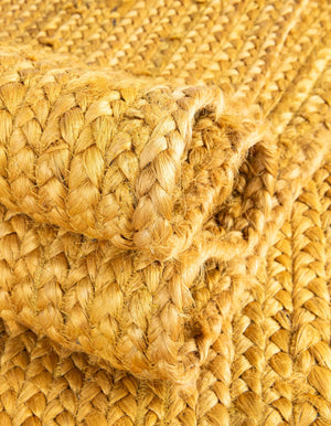 Natural Fiber Yellow Runner Rugs Features Thick Braided Textures and Vibrant Mustard