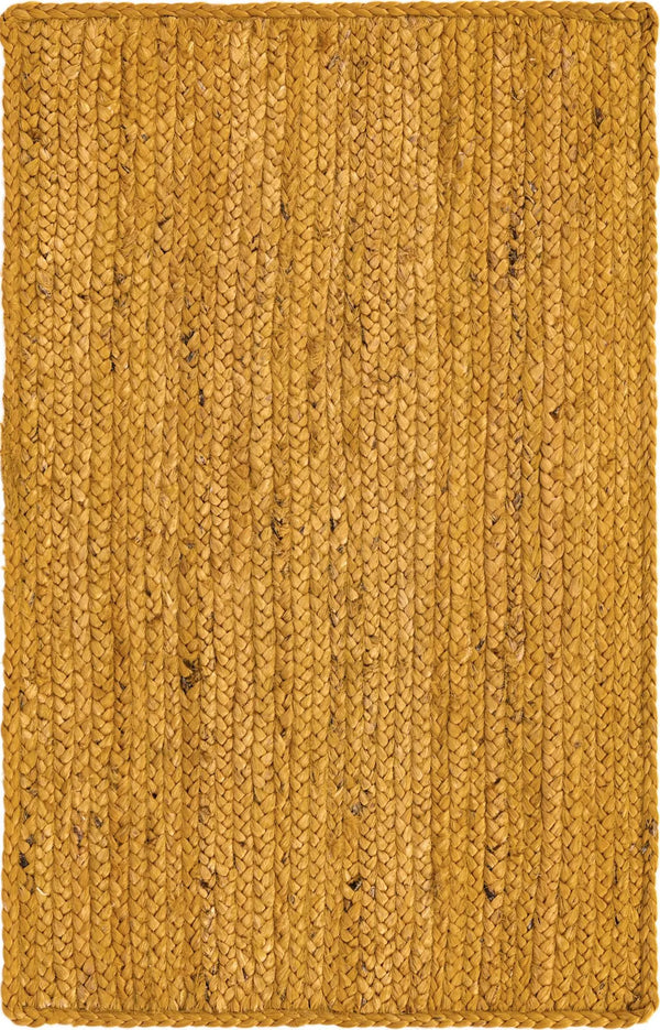 Natural Fiber Yellow Runner Rugs Features Thick Braided Textures and Vibrant Mustard