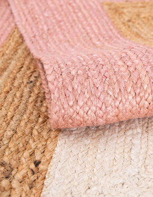 Handwoven Jute Runner Rug Natural Pink & White Border Rug