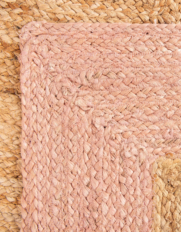 Handwoven Jute Runner Rug Natural Pink & White Border Rug