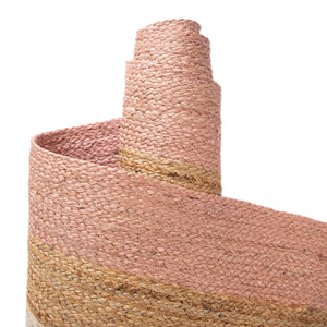Handwoven Jute Runner Rug Natural Pink & White Border Rug