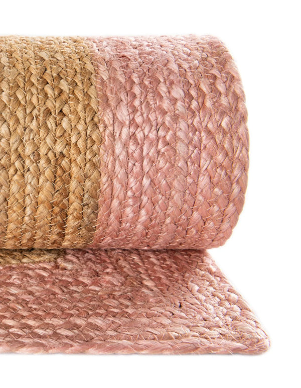 Handwoven Jute Runner Rug Natural Pink & White Border Rug