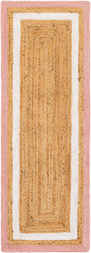 Handwoven Jute Runner Rug Natural Pink & White Border Rug