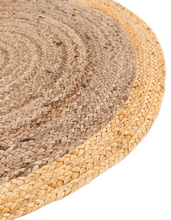 Natural Jute and Grey Braided Round Area Rug - Two- Tone Circular Accent Mat