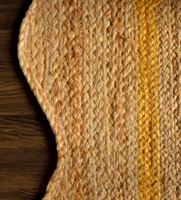 Handwoven Natural Jute Scalloped Rug with Mustard Border Handmade Braided Eco-Friendly Area Rug