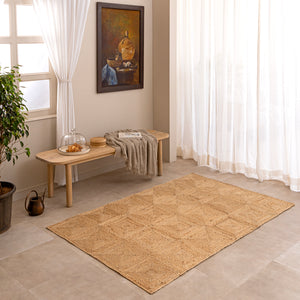 Handmade Jute Area Rug - Natural Braided Geometric Pattern Rug  for Living Room