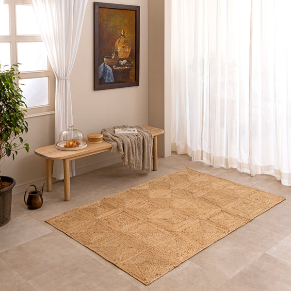 Handmade Jute Area Rug - Natural Braided Geometric Pattern Rug  for Living Room