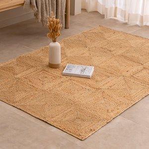 Handmade Jute Area Rug - Natural Braided Geometric Pattern Rug  for Living Room