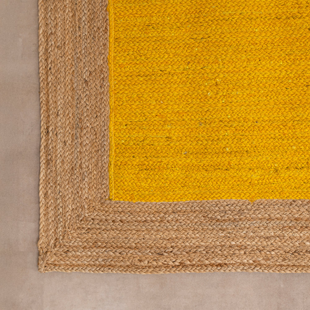 Handmade Yellow Jute Area Rug Braided Natural Fiber Rug Boho Yellow Jute Floor Mat
