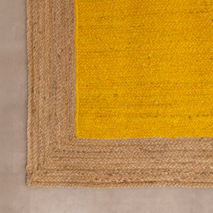 Handmade Yellow Jute Area Rug Braided Natural Fiber Rug Boho Yellow Jute Floor Mat
