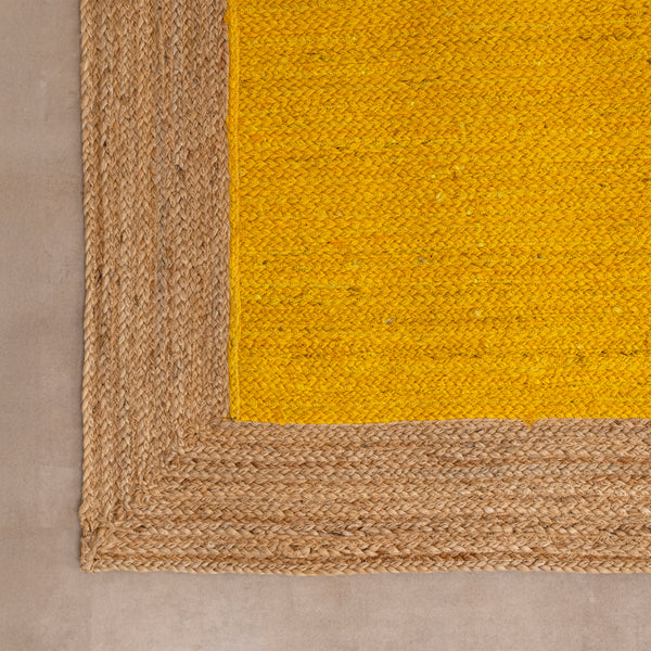 Handmade Yellow Jute Area Rug Braided Natural Fiber Rug Boho Yellow Jute Floor Mat