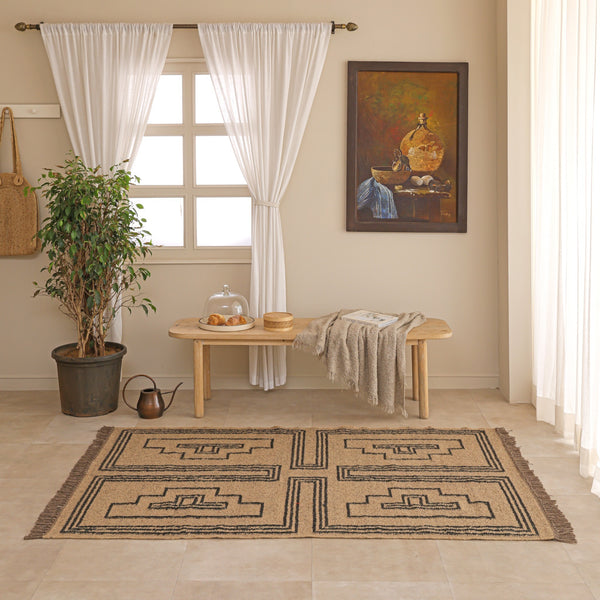 Handmade Wool Jute Rug Geometric Tribal Kilim Dhurrie Natural Fiber