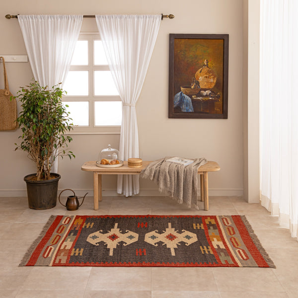 Bohemian Tribal Geometric Area Rug - Handwoven Southwestern Pattern Rug with Fringe