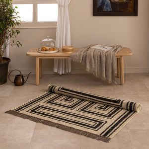 Black and Cream Geometric Jute Rug Handmade Boho Area Rug Neutral Farmhouse Living Room Rug