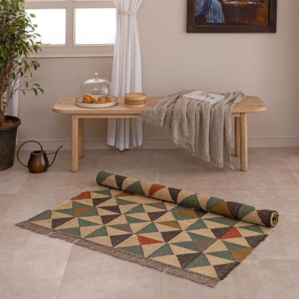 Geometric Multicolor Woven Area Rug - Bohemian Tribal Pattern Rug for Living Room & Bedroom