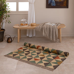 Geometric Multicolor Woven Area Rug - Bohemian Tribal Pattern Rug for Living Room & Bedroom