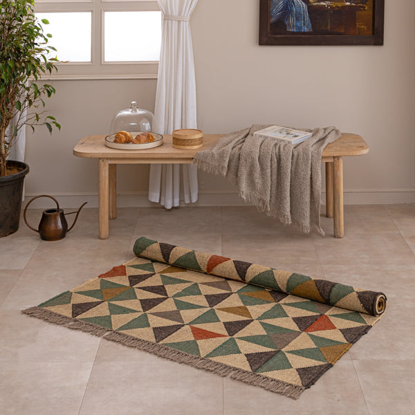 Geometric Multicolor Woven Area Rug - Bohemian Tribal Pattern Rug for Living Room & Bedroom