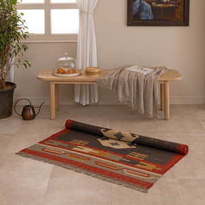 Bohemian Tribal Geometric Area Rug - Handwoven Southwestern Pattern Rug with Fringe