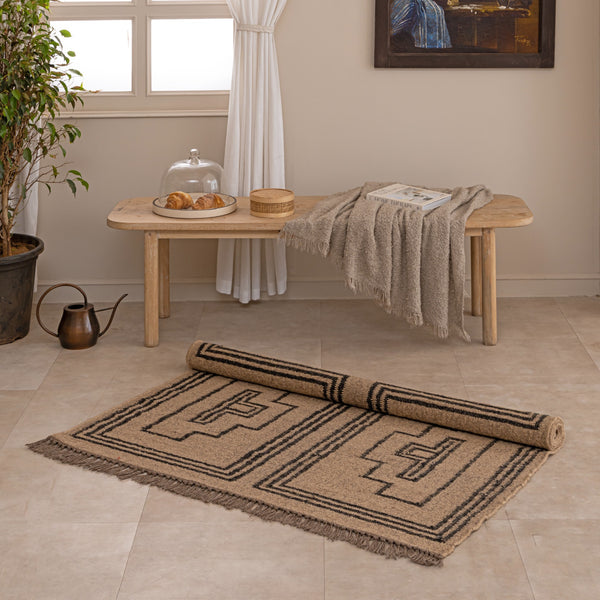 Handmade Wool Jute Rug Geometric Tribal Kilim Dhurrie Natural Fiber
