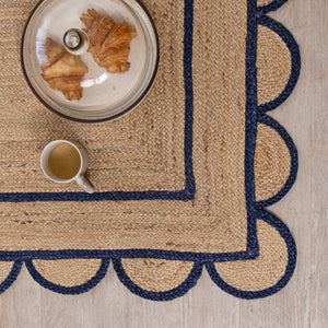 Handwoven Jute Runner Rug with White Scalloped Border – Boho Kitchen & Hallway