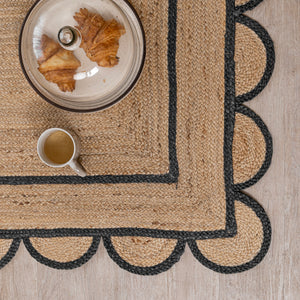 Handwoven Jute Runner Rug with White Scalloped Border – Boho Kitchen & Hallway