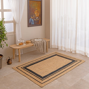 Black Jute Rug Natural Jute Area Rug Boho  Geoetric Rug  Handwoven Farhouse Rug