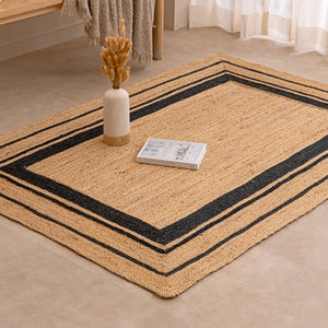 Black Jute Rug Natural Jute Area Rug Boho  Geoetric Rug  Handwoven Farhouse Rug