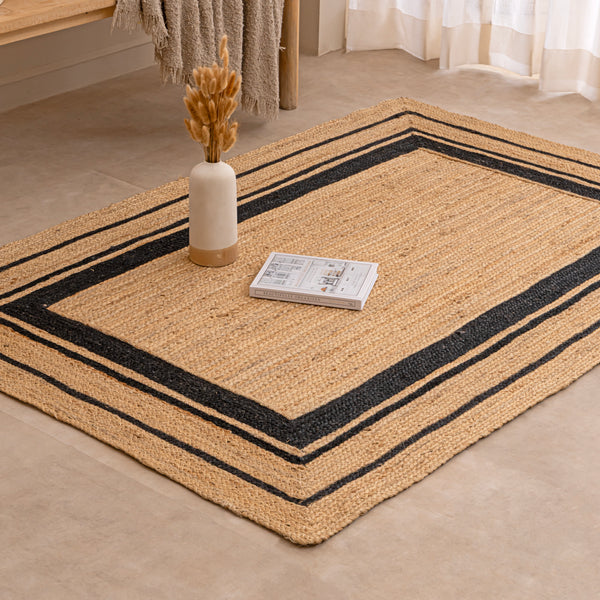 Black Jute Rug Natural Jute Area Rug Boho  Geoetric Rug  Handwoven Farhouse Rug