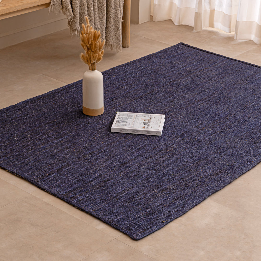 Navy Blue Area Rug Handwoven Wool Rug Dark Blue Boho Rug Modern Farmouse Rug