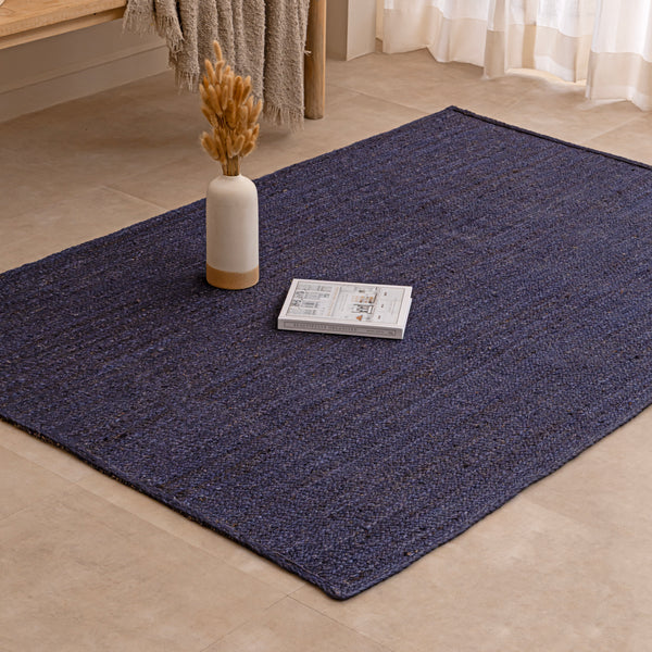 Navy Blue Area Rug Handwoven Wool Rug Dark Blue Boho Rug Modern Farmouse Rug