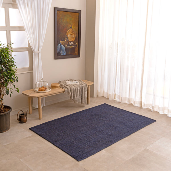 Navy Blue Area Rug Handwoven Wool Rug Dark Blue Boho Rug Modern Farmouse Rug