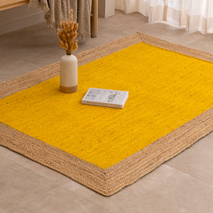 Handmade Yellow Jute Area Rug Braided Natural Fiber Rug Boho Yellow Jute Floor Mat