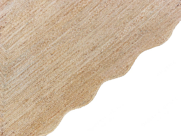 Handmade Scalloped Natural Jute Rug Large Eco-Friendly Braided Fiber Carpet For Living  Room