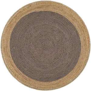 Natural Jute & Charcoal Round Area Rug – Handmade Boho Modern Home Decor