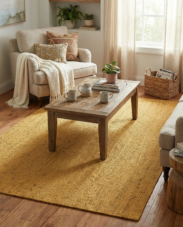 Handwoven Navy Blue Textured Area Rug - Modern Wool Blend Rug for Living Room
