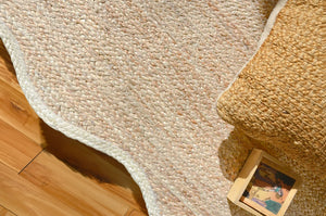 Handwoven Natural Jute Scalloped Rug Handmade Braided Area Rug with White Border