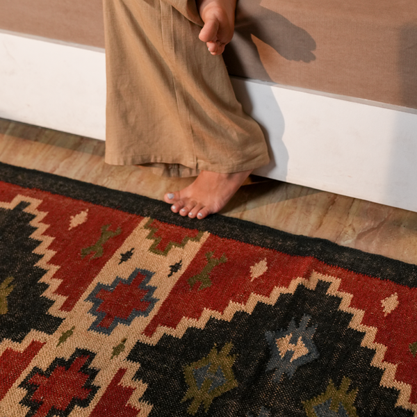 Black and Red Kilim Rug - Wool & Jute,Custom Sizes Handmade Black and Red Jute Rug, Handmade Home Decor Bohemian Area Rug