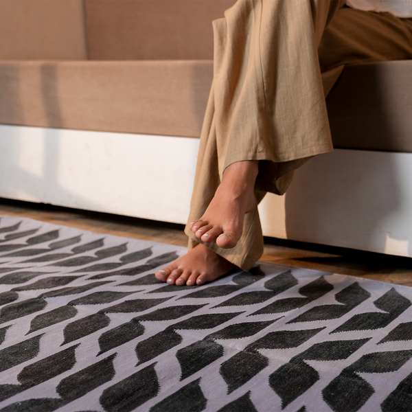 Handmade Cotton Flat Weave Rug, Custom Size Dhurrie Area Rug for Living Room, Bedroom & Hallway, Soin Blue Cotton Floor Rug