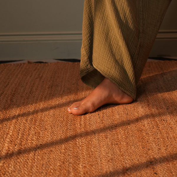 Handwoven Hemp Runner Rug with Striped Accents - Coastal Minimalist Flatweave