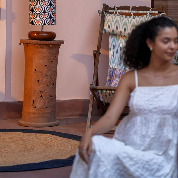 Handwoven Jute Runner Rug with White Scalloped BorderBoho Kitchen & Hallway
