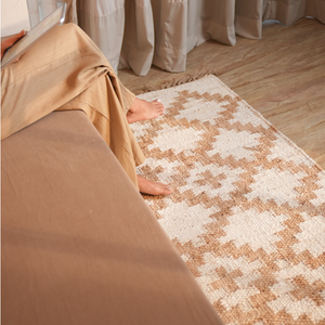 Geometric Handwoven Hemp Rug - Natural & White Diamond Pattern Flatweave